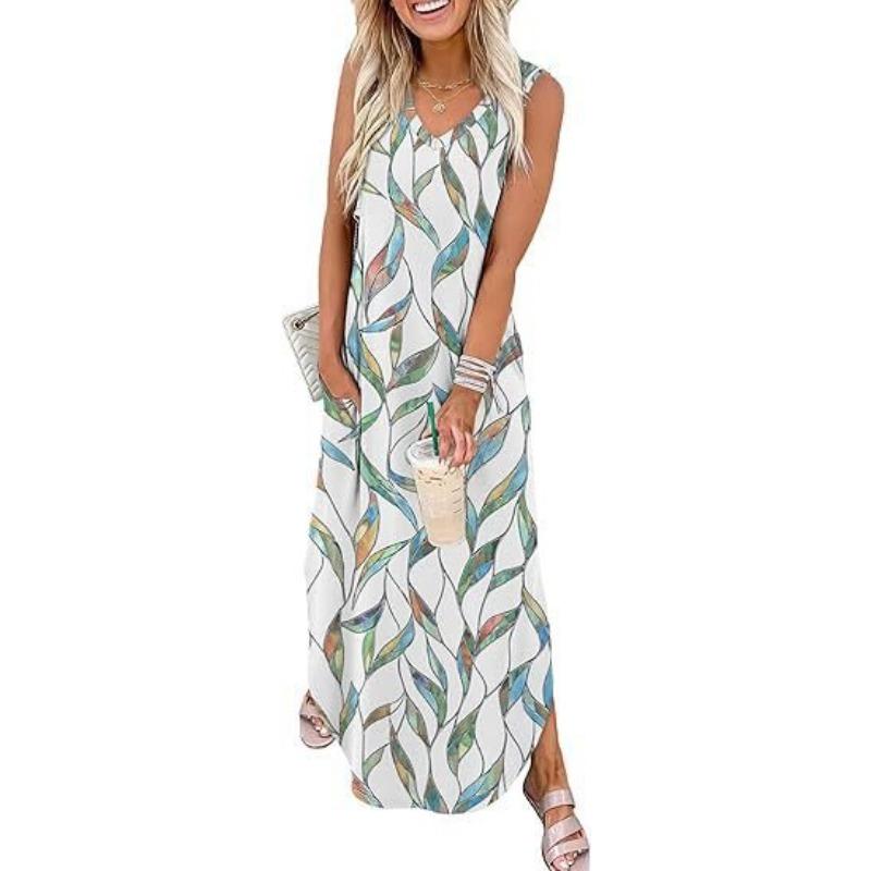 BITCED Fashion Summer Spring Solid Color Print Sleeveless V-Neck  Casual Dresses