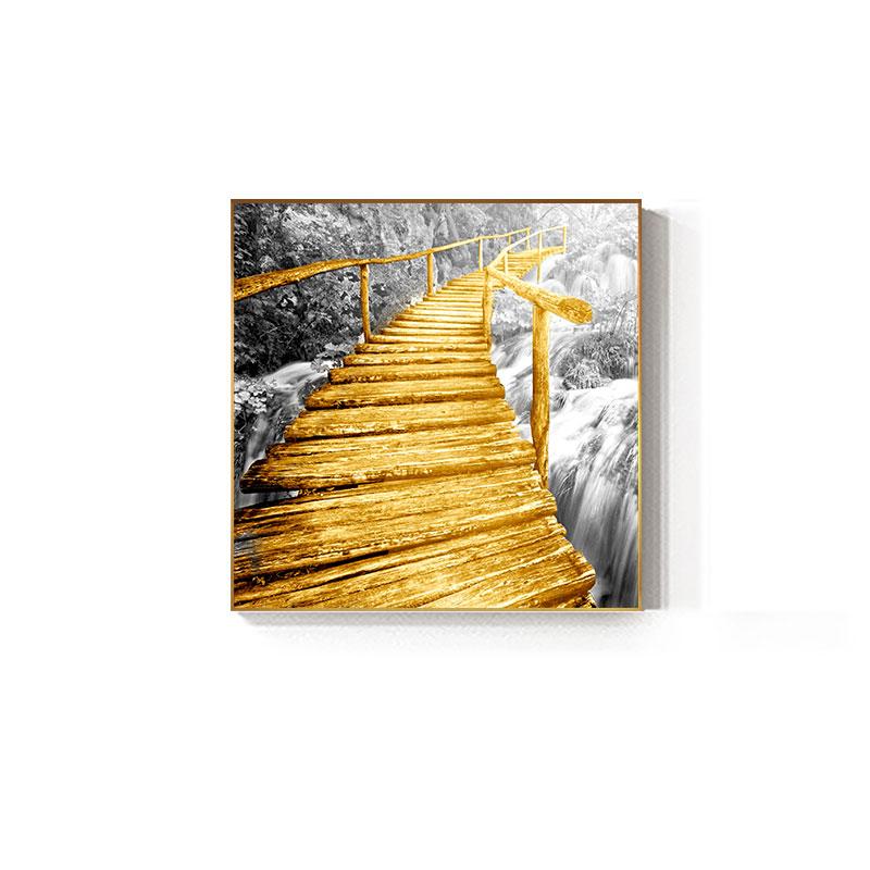 Abstract Golden Yellow Bridge Canvas Painting Industrial Posters for Living Room Decor Grey Wall Art Tableau Decoration Mural