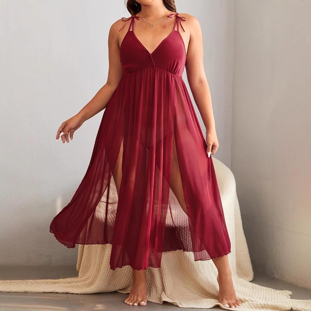 European & American Women's Sexy Lace Robe: Elegant Solid Color Spaghetti Strap Nightgown