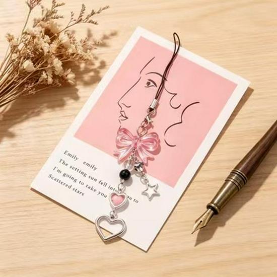 Korean Japanese Style Pink Sweet Girly Phone Strap with Star, Butterfly, and Heart Charms - Simple Versatile Keychain Accessory