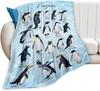 Penguin & Snowflake Flannel Throw Blanket, Arctic Gift for Animal Lovers, Winter Party Decor for Bedroom Couch,Soft Cozy Blanket