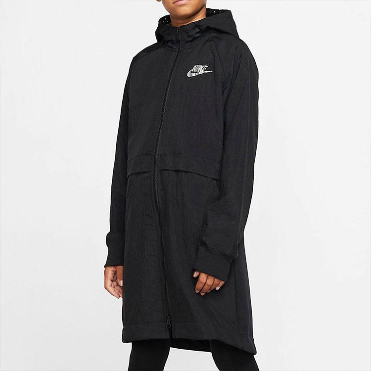 Nike Sportovní bunda střední délky s kapucí a fleecovou podšívkou Dětské svrchní oblečení Černá BV3058-010