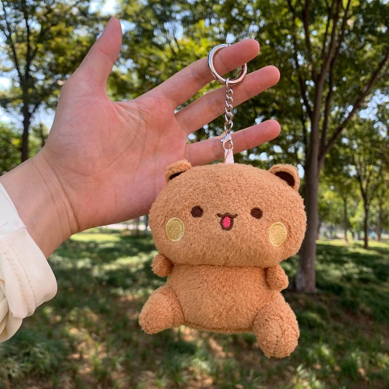 Cartoon Panda Bear Doll Plush Pendant KeyChain Cute Panda Bubu and Dudu Pendant Dolls Couple Gift Kawaii Fluffy Brown Bear Toy