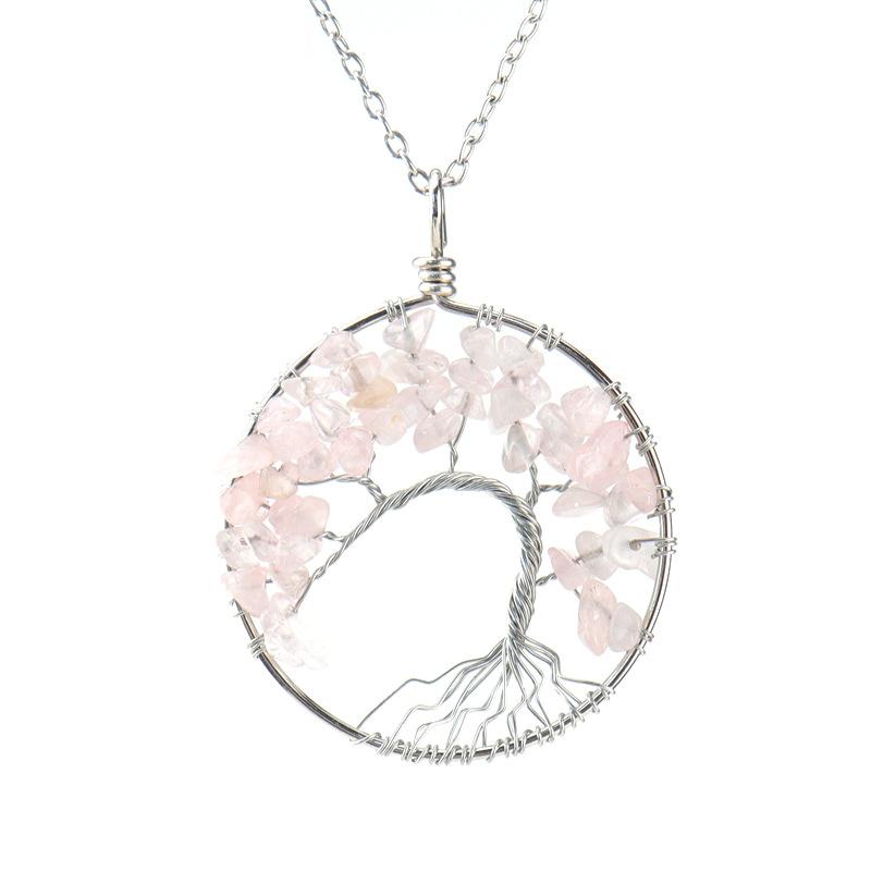 Natural Stone Irregular Tree Of Life Necklace Pendant Amethyst Wrapped Wisdom Tree Necklace Colorful Gravel N02