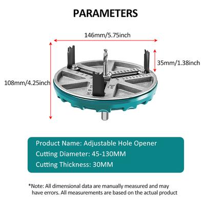 Ayarlanabilir Yuvarlak Delik Testeresi Aleti Ayarlanabilir Delik Testeresi Çapı 45mm-130mm Çok Fonksiyonlu Ahşap İşleme Kesme Aletleri Delik Açıcı