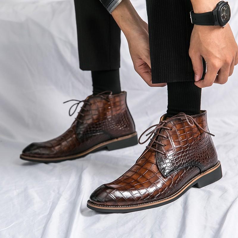 Mens Pointed Toe Chelsea Boots Style Mid-Calf Leather Look Casual Dress Business Daily Wear