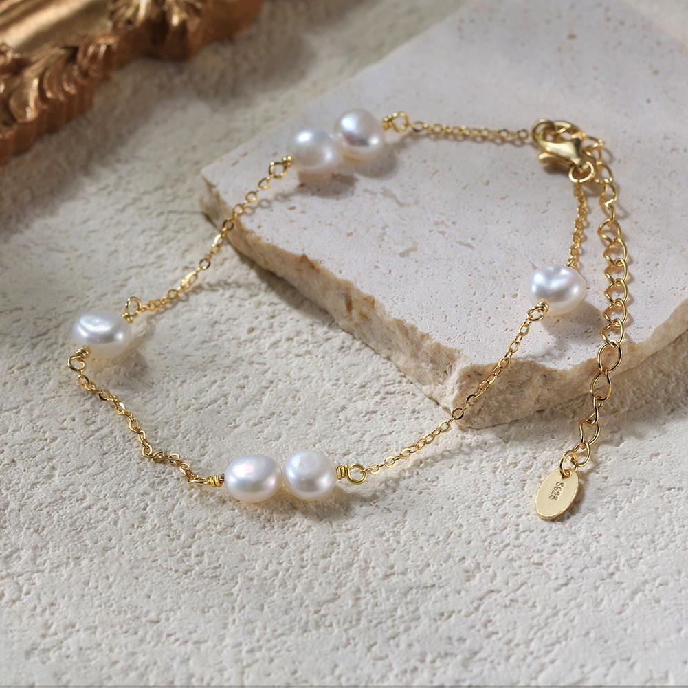 Bracelet Jewelry Made of 925 Sterling Silver Ethnic Handmade Bangle Authentic Fine Silver Chain With Pearl