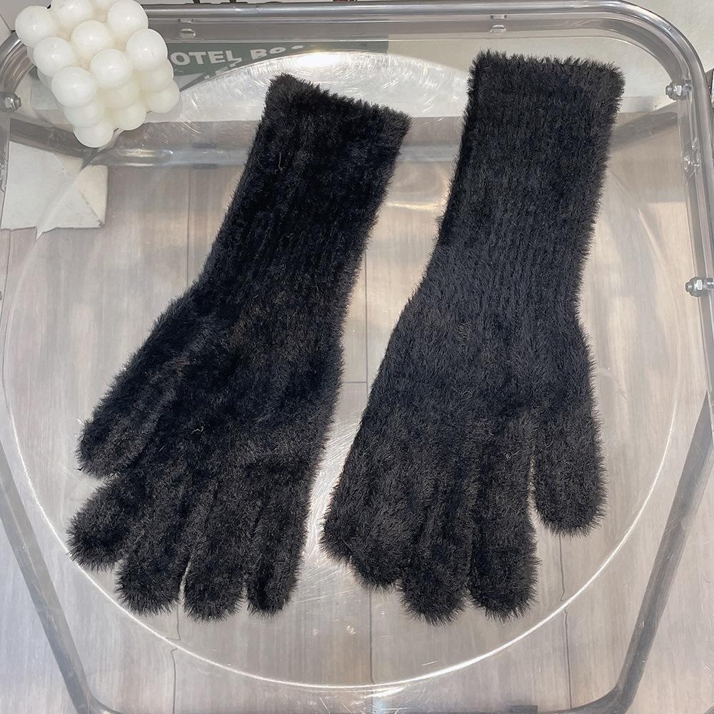 Windproof Faux Fur Gloves Warm Winter Women Mittens Soft Plush Knitted Gloves  Outdoor