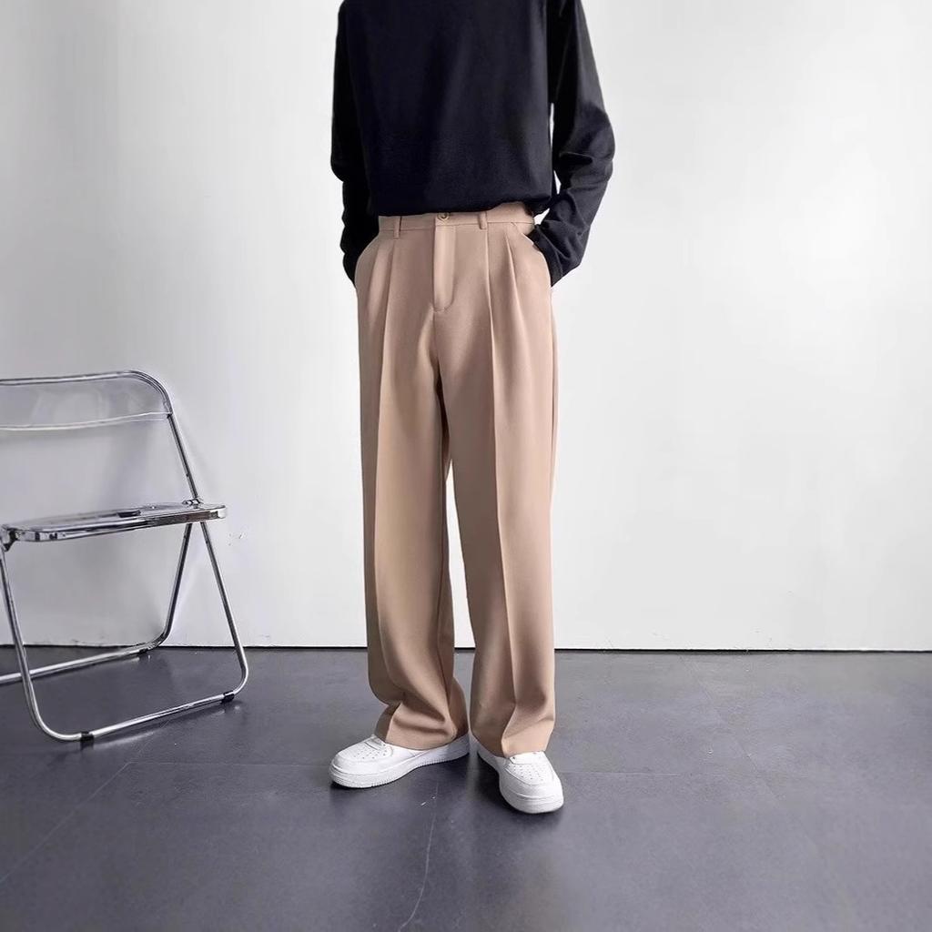 Mens American Style White Loose Straight Floor Drape Casual Suit Pants