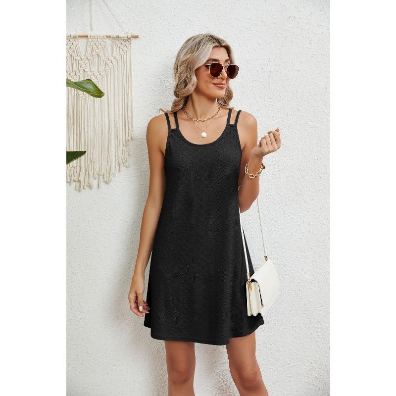 GMXIA Women's Fashion Summer Spring Solid Color Print Sleeveless U-Neck Casual Dresses