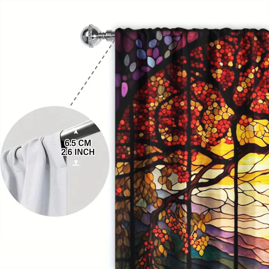 Set Of 2 Colored Glass Window Printed Curtain Home Decor Treatment Bedroom Office Kitchen Curtains Made Polyester