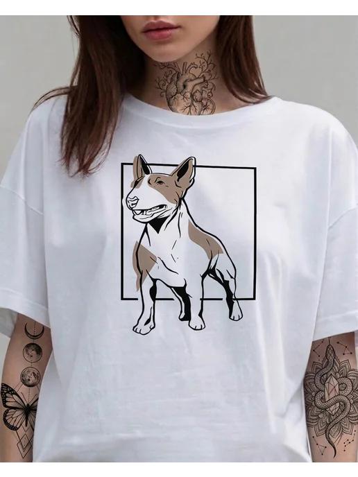 Bull Terrier print T-shirt (casual wear) L