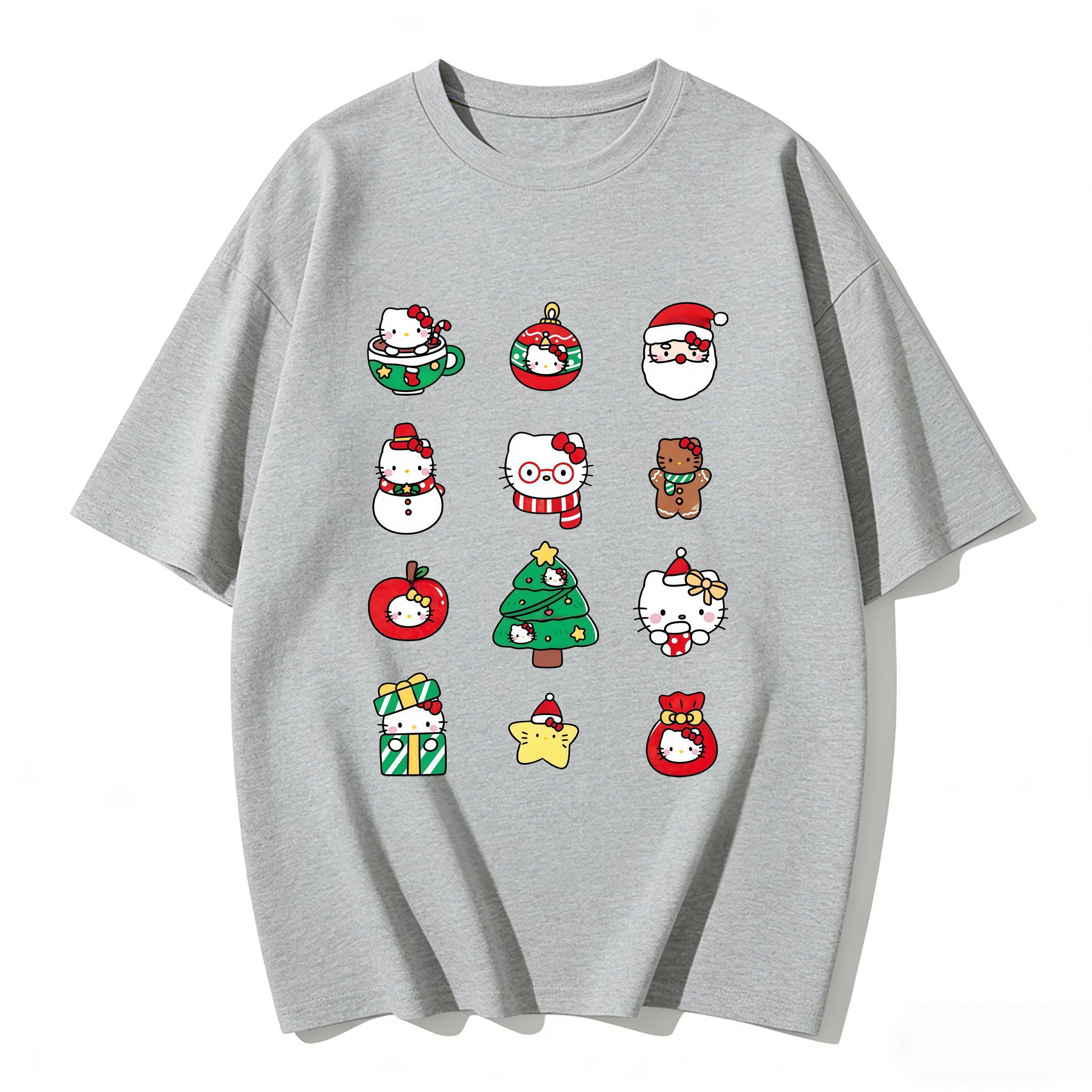 

2026 New Highquality Arrival Kawaii Christmas Kitty Graphic Couple T Shirts Casual Family Matching Outfits Parentchild Tees S