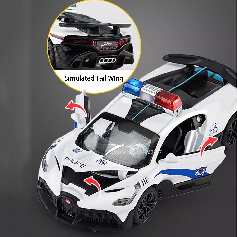 1:32er Maßstab DIVO Polizeiauto Spielzeugmodell BOLIDE Supercar Metall Druckguss Türen zu öffnen Sound Licht Rückzieher Sportwagen Geschenke für Kinder