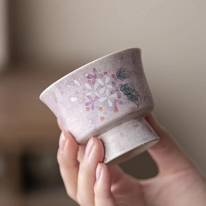 120ml Hand Painted Hydrangea Porcelain Kettle Purple With Handle Small Teapot Tea Ceremony Set Tea Jasmine Teaware Type