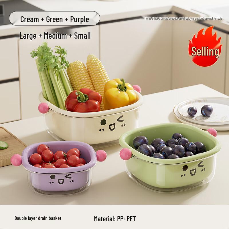 Cartoon Double-Layer Draining Basket & Fruit Plate