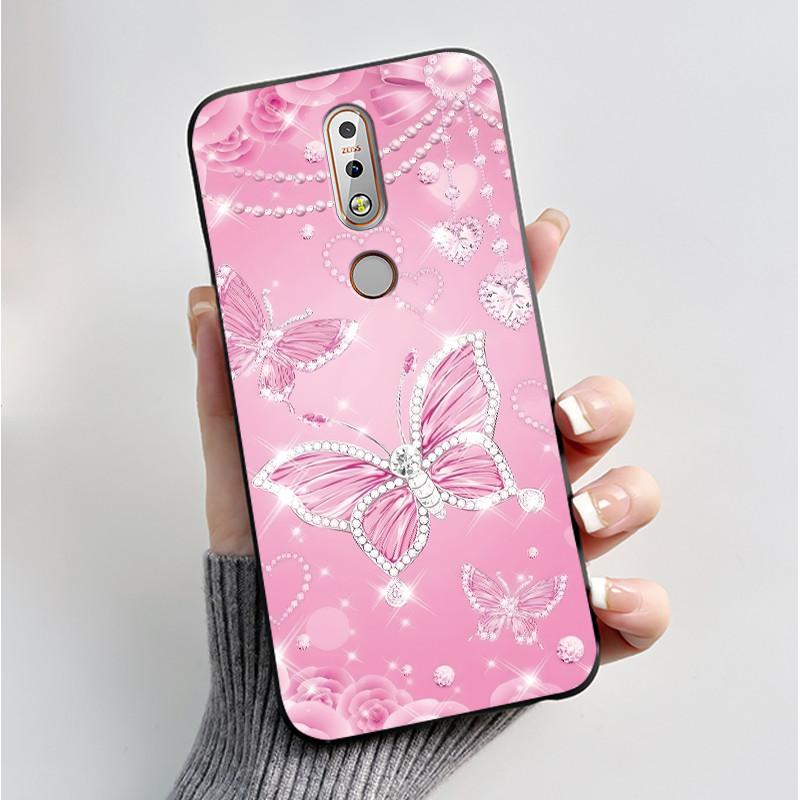 Printing Pattern Case For Nokia 7.1/Nokia 7 Plus Fundas Nokia7 Cover Soft Silicone Black Shell Cute Flower Cartoon Casing Coque