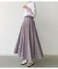 Long Frill High Checkered Elastic Office Multiple Colors [JINJUDUO] Women's A-Line Skirt, Waist, Pattern, Waistband, 100% Cotton, Cute, Casual,