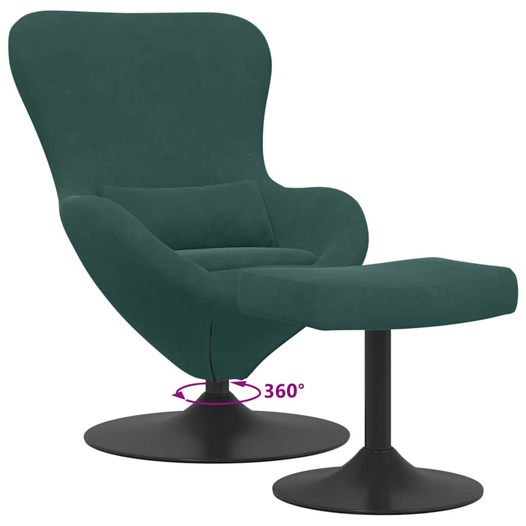Egg Chair with Footstool Dark Green Velvet