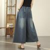 Plus Size Thin Vintage Embroidery Animal Floral High Waist Casual Loose Women Summer Jeans Denim Wide Leg Pants