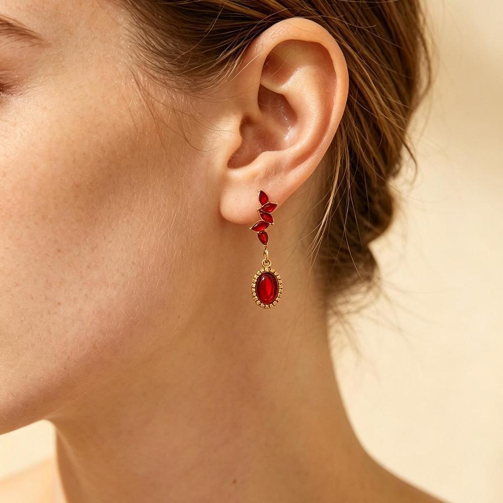 European & American Colorful Irregular Rhinestone Titanium Steel French-Style Earrings for Women