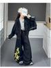 Girls' Spring & Autumn 2025 Set: Korean Style Hooded Jacket with Star Scimitar Pants for Middle & Big Kids
