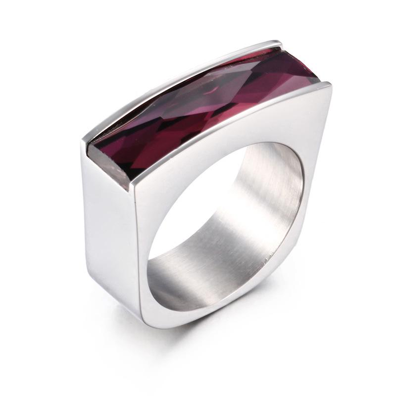 European-American Minimalist Gold Stainless Steel Multicolor Gemstone Ring for Women