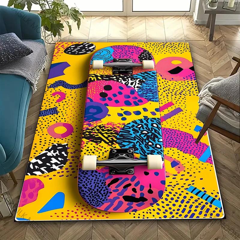 1 Stück Junge Mode Skateboard Print Bereichsteppich, Teppich für Zuhause Wohnzimmer Kinderzimmer Sofa Dekor, Kinder Spiel Rutschfeste Bodenmatte