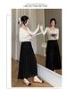 Pleated Suede Velvet A-line Skirt with Elastic High Waist