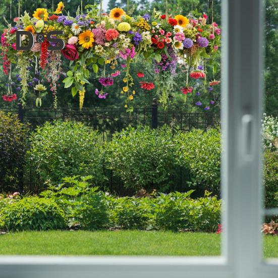 Flowers Spring Window Clings Removable Anti-Collision Window Stickers Waterproof Static Clings for Glass Window Door Decoration