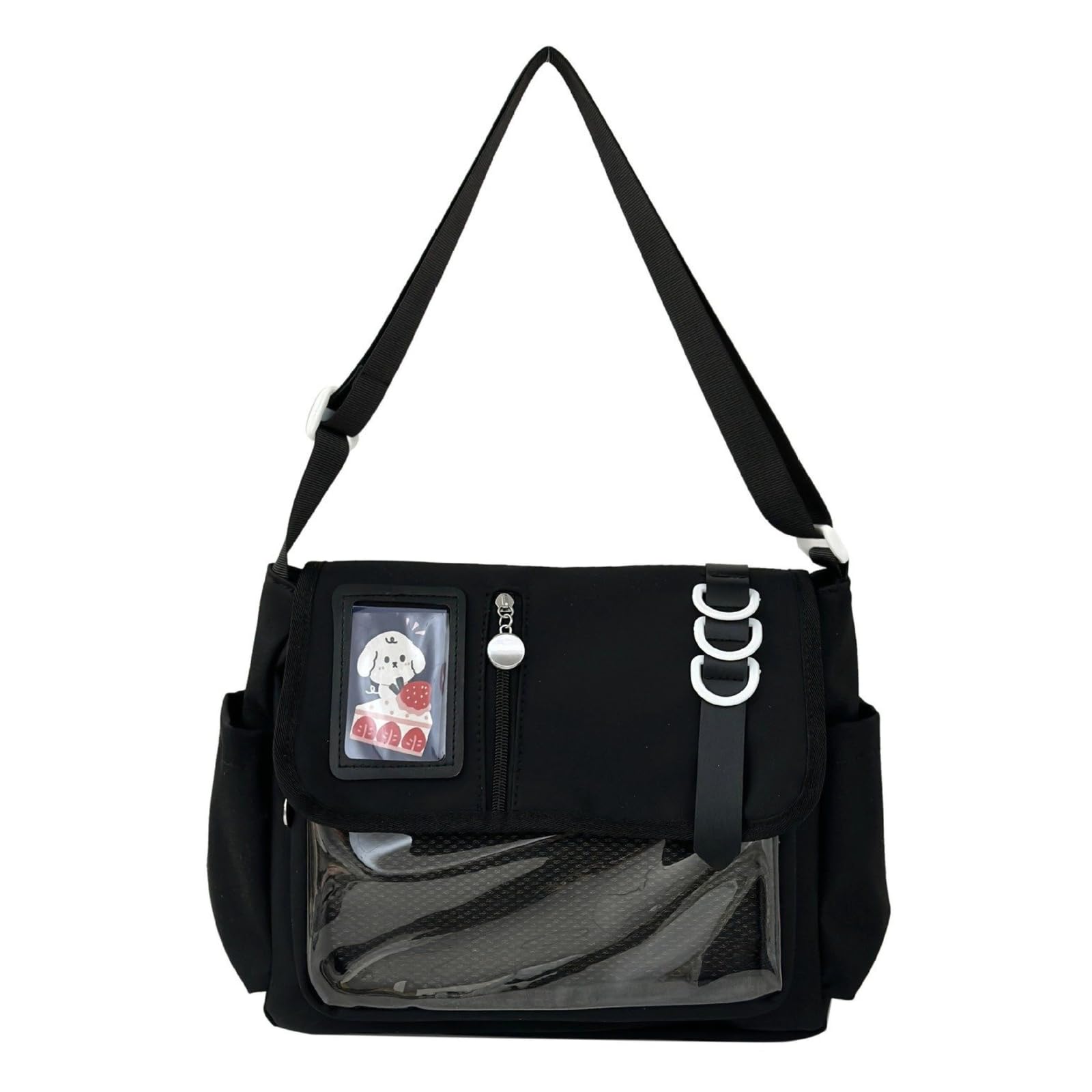 

Harujio Ita Bag Shoulder Bag, Cute Ita Bag with Pocket, Stylish, Cute, Black, White, and Light Blue, Perfect for Oshikatsu, Plush Toys, Pouch,