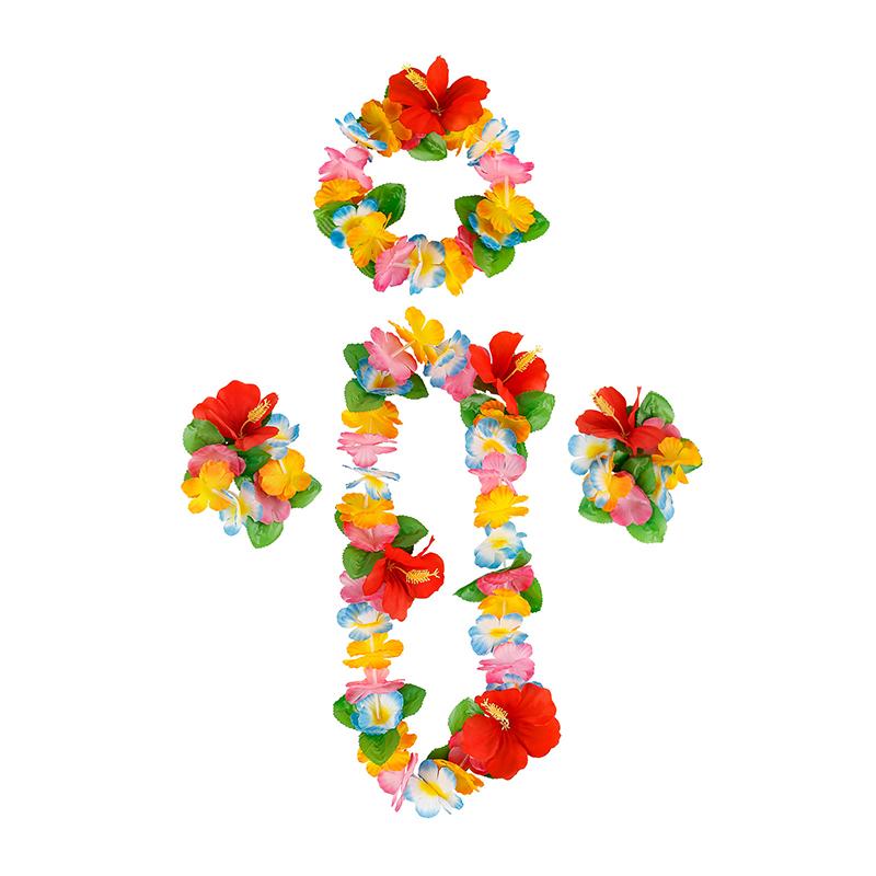 4Pcs/Set Hawaiian Flower Leis Garland Necklace Wreath Petal Headband Bracelet Beach Party Decor Wedding Dressing Accessories