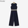 ZANZEA Women Casual Round Neck Loose Sleeveless Wide Leg Jumpsuits