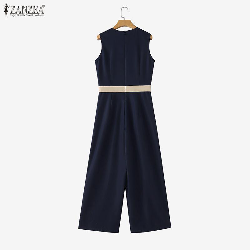 ZANZEA Women Casual Round Neck Loose Sleeveless Wide Leg Jumpsuits