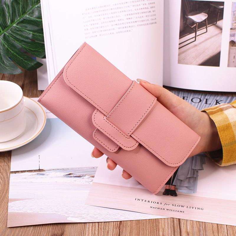 Women's Korean Style Long Tri-Fold Wallet with Coin Pocket and Snap Closure