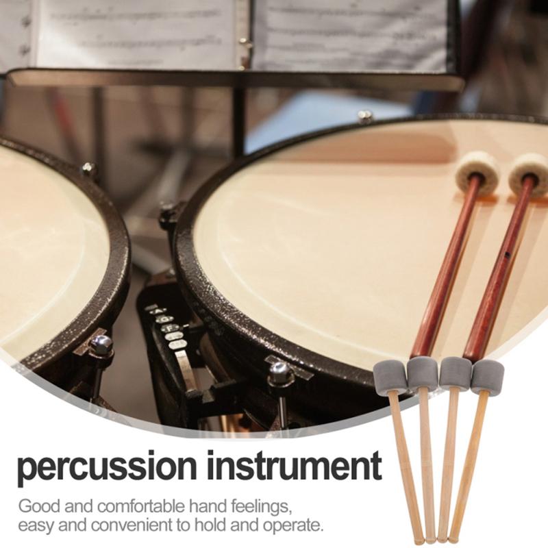Bass Foam Drum Mallets Sticks With Oak Wood Handles Lightweight Snare Hammer Percussion Instrument