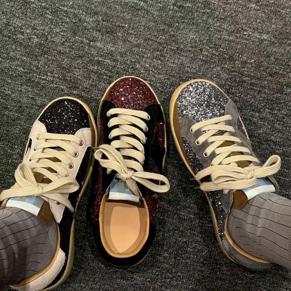 2025 new high version stars old small dirty shoes women's flat white shoes inner height increase couple large size casual shoes