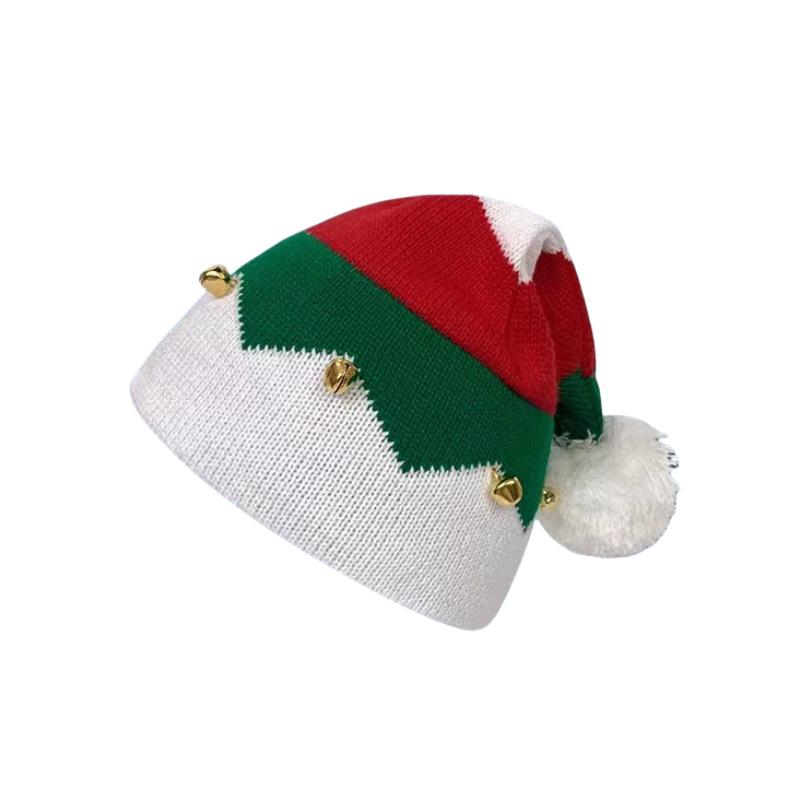 Cross-Border Knitted Christmas Hat for Adults - Warm, Fashionable with Bell Pom Pom