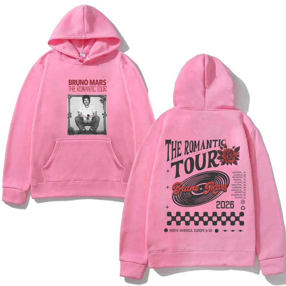 

Bruno Mars The Romantic 2026 Tour Hooded Harajuku Hoody for Autumn/Winter Casual Fleece Sweatshirt Comfortable Hoody XL рожевий