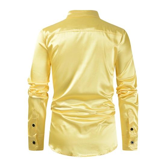 Spring Fall Men Shirt Sequin Smooth Surface Single-breasted Patchwork Turn-down Collar Cardigan Long Sleeves Cosplay Club Dance Party Top