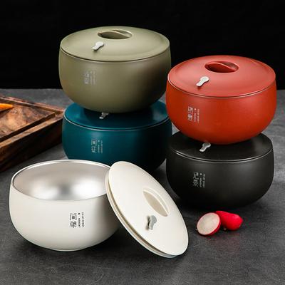 Food Bowl with Lid Heat Insulation Stainless Steel Japanese Style Salad Mixing Bowl Kitchen Gadget