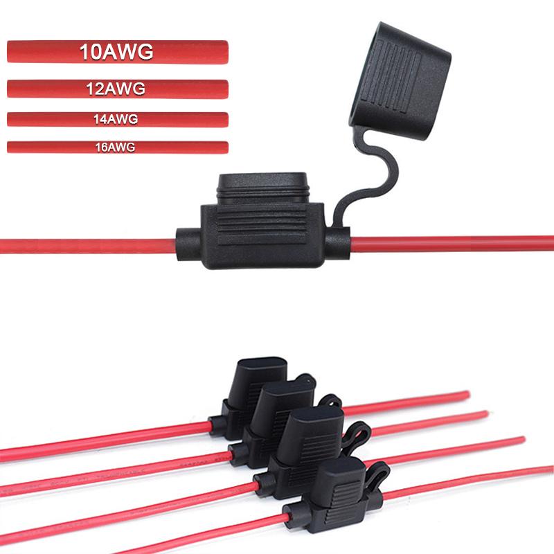 5pcs Waterproof Mini Small Medium Auto Fuse Holder 16/14/12/10AWG Car Blade Fuse Wire Cable 10A 20A 30A 50A Fuse Power Socket Fuse Holders1