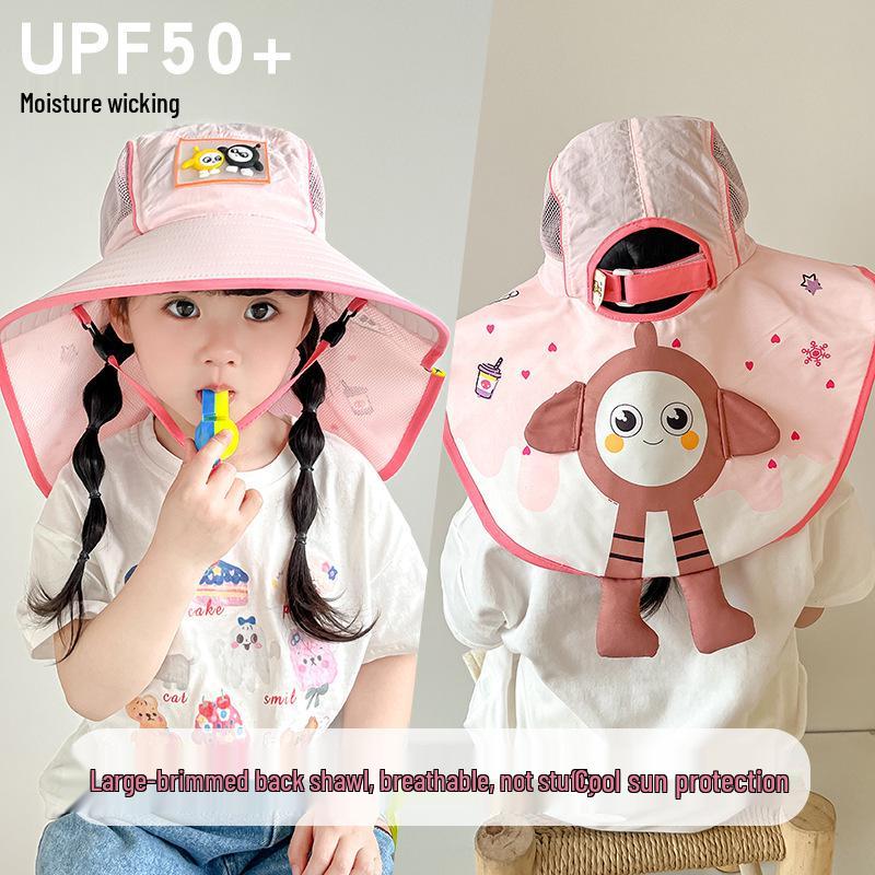 Dan Zai Kids' Wide Brim Summer Sun Hat with UV Protection and Shawl for Boys & Girls