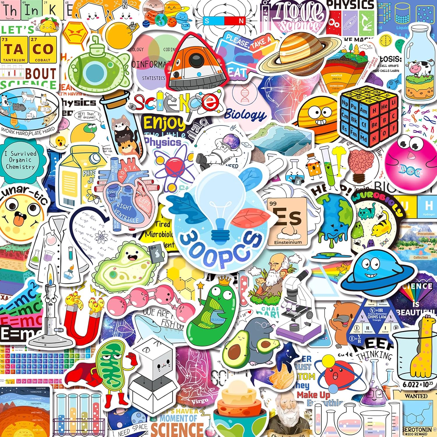 300 PCS Natural Science Stickers for Teachers, Science Vinyl Stickers for Water Bottles Laptops Chemistry Biology Physics Decals Laboratory Classroom