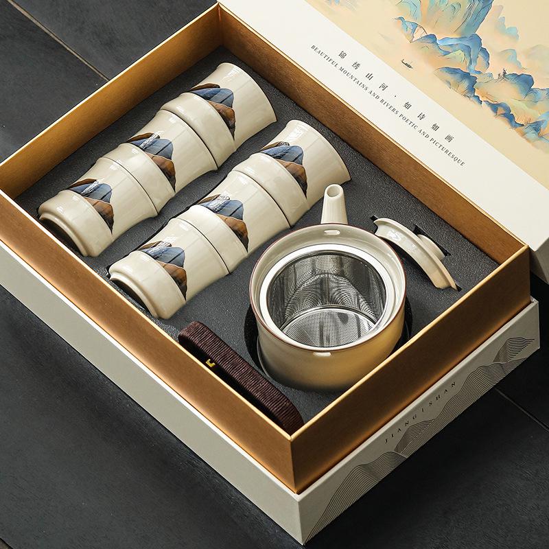 Plant Ash Handle Kung Fu Teapot Set - Ideal Living Room Gift for Teachers & Elders