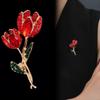 Crystal Tulip Brooch for Women, Elegant Floral Brooch