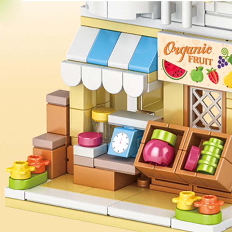 Stadt Bausteine Obstladen Blumengeschäft Hausmodell Set Desktop Deko Kinder DIY Spielzeug Weihnachts- Geburtstagsgeschenk