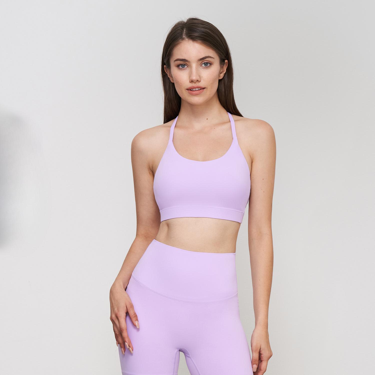 

Женский бюстгальтер для йоги с бретелью через шею Beauty Back Sports Жилет Solid Push Up Fitness Running Sports Bra Yoga Top 10 светло-фиолетовый