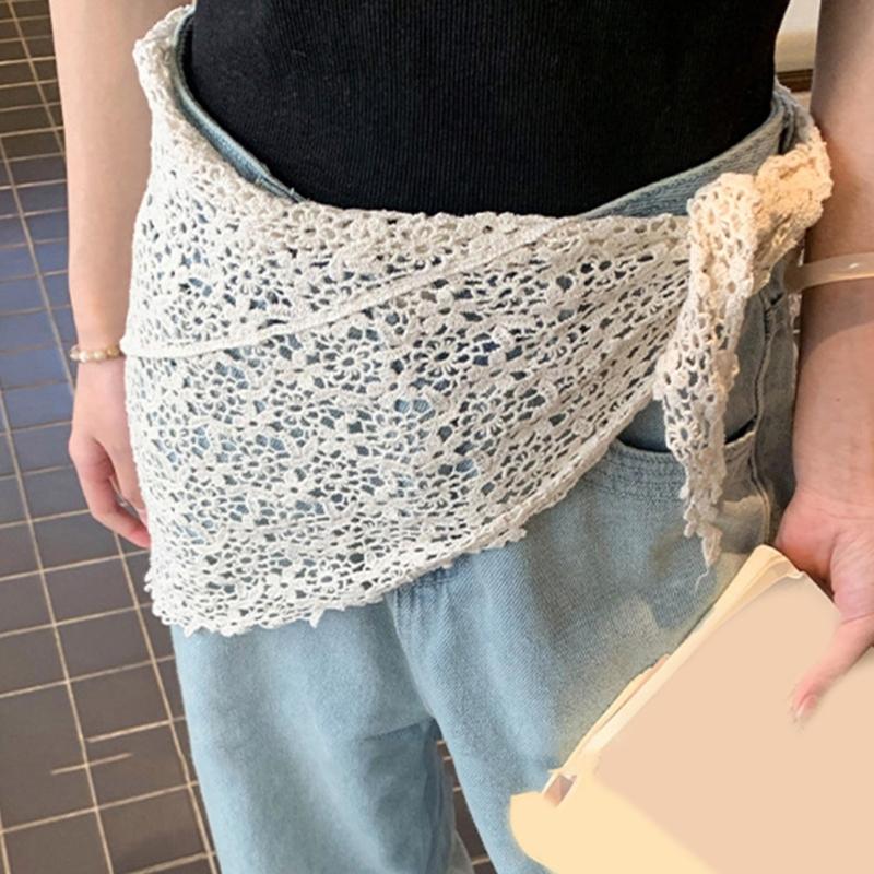 Floral Lace Scarf Korean Style Lightweight Cotton Neckerchief Stylish Shawl for Women Casual Office Party Accessories