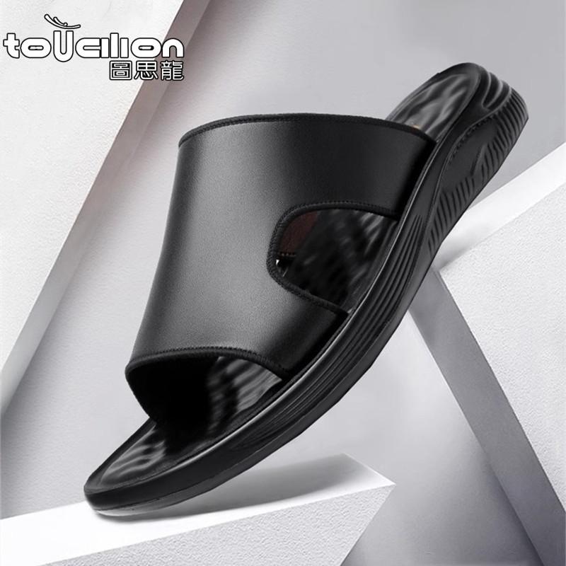 

Straight Shoes Slippers Men s Leather High-end Trendy Brand Outer Wear Household Wear-resistant Foot Flip-flops 43